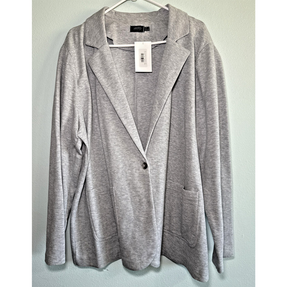 NWT YESTA Heather Gray Knit One Button Blazer‎ SZ 20W Stretch Business MSRP $179